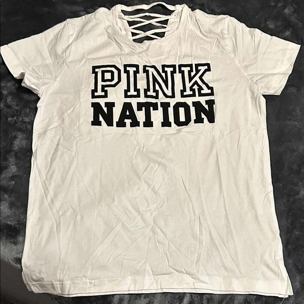 PINK Victoria's Secret White Tee with Black Print